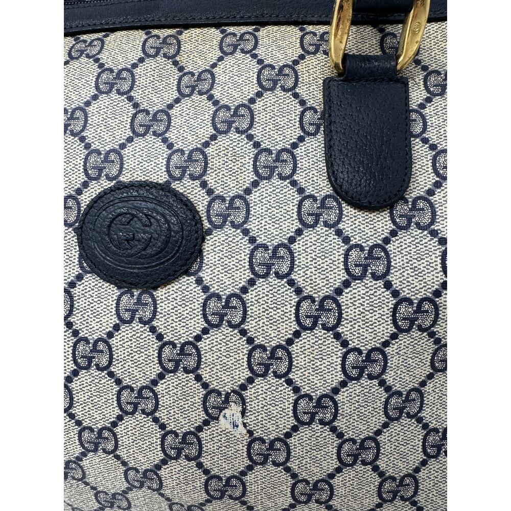 Gucci Vintage GG Supreme Navy Boston Bag – Monogram Canvas Leather Top Handle - Picture 5 of 14